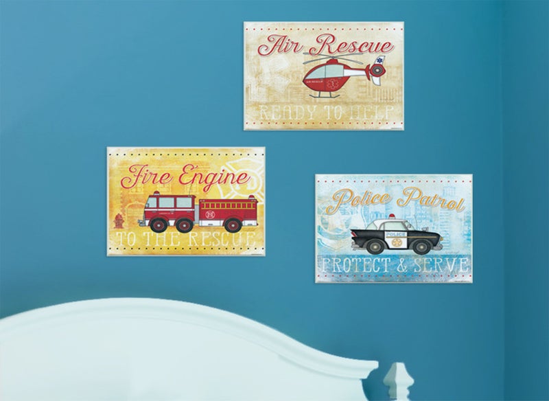 ستوبيل إنداستريز غرفة الأطفال من Stupell Rescue Vehicles Icons and Mottos مجموعة لوحات جدارية مكونة من 3 قطع مقاس 11 × 0.5 × 15 صُنعت بفخر في الولايات المتحدة الأمريكية - Image 3